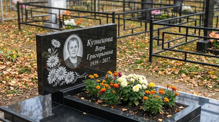 Памятник с гравировкой ромашек — выполненная работа «Кузнецова» в Ижевске