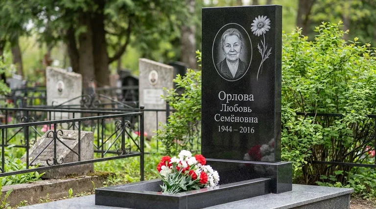 Памятник с гравировкой ромашек — выполненная работа «Орлова» в Ижевске