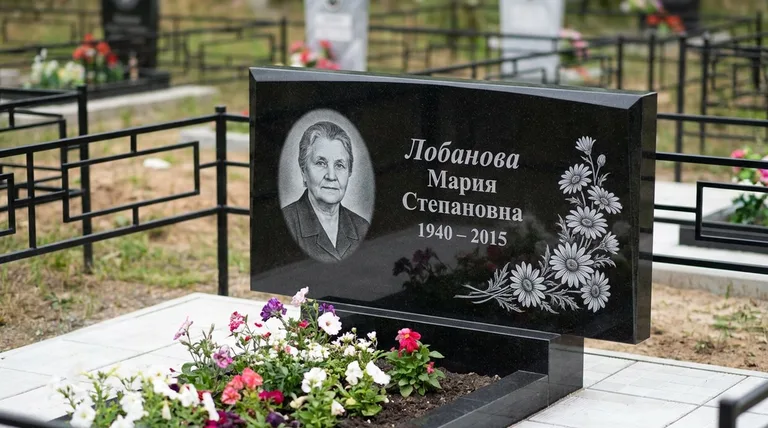 Памятник с гравировкой ромашек — выполненная работа «Лобанова» в Ижевске