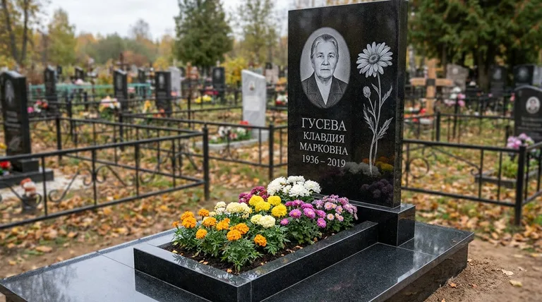 Памятник с гравировкой ромашек — выполненная работа «Гусева» в Ижевске