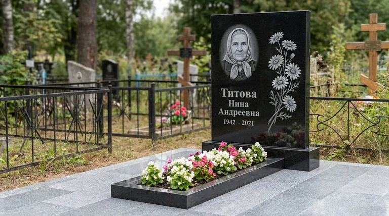 Памятник с гравировкой ромашек — выполненная работа «Титова» в Ижевске