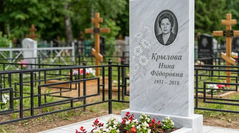 Памятник с гравировкой ромашек — выполненная работа «Крылова» в Ижевске