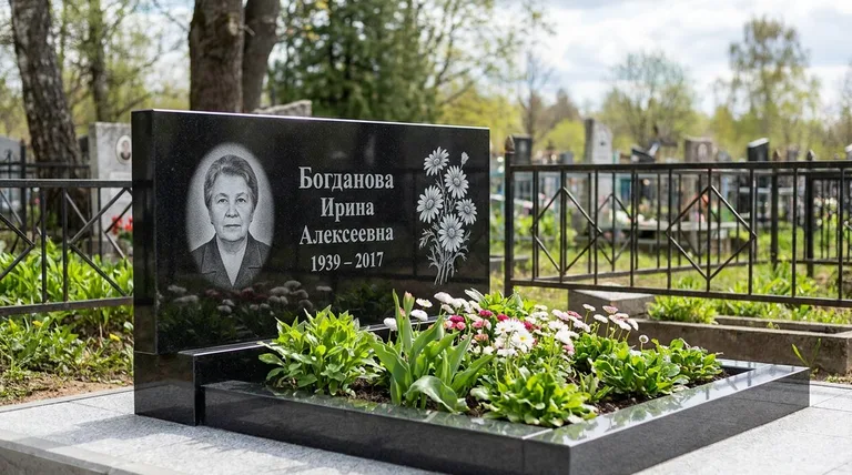 Памятник с гравировкой ромашек — выполненная работа «Богданова» в Ижевске