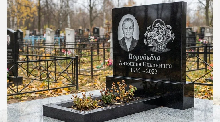 Памятник с гравировкой ромашек — выполненная работа «Воробьёва» в Ижевске
