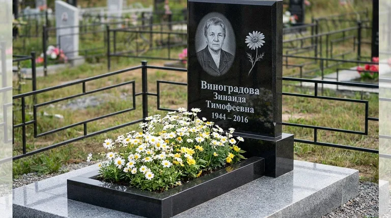 Памятник с гравировкой ромашек — выполненная работа «Виноградова» в Ижевске