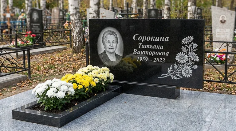 Памятник с гравировкой ромашек — выполненная работа «Сорокина» в Ижевске