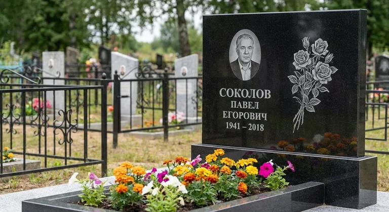 Памятник с гравировкой роз — выполненная работа «Соколов» в Ижевске