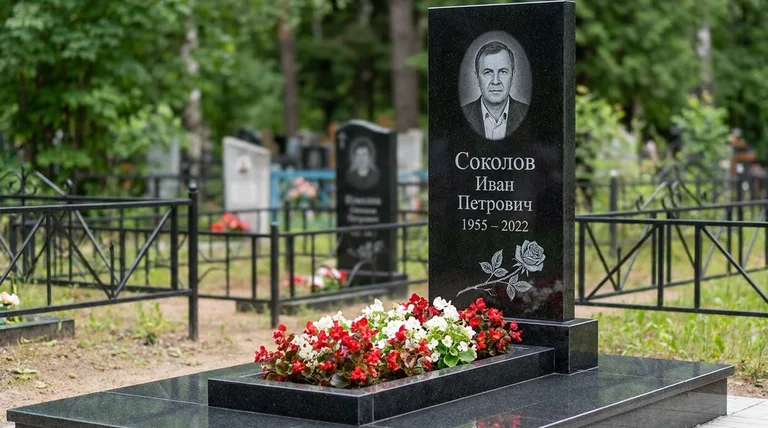 Памятник с гравировкой роз — выполненная работа «Соколов» в Ижевске