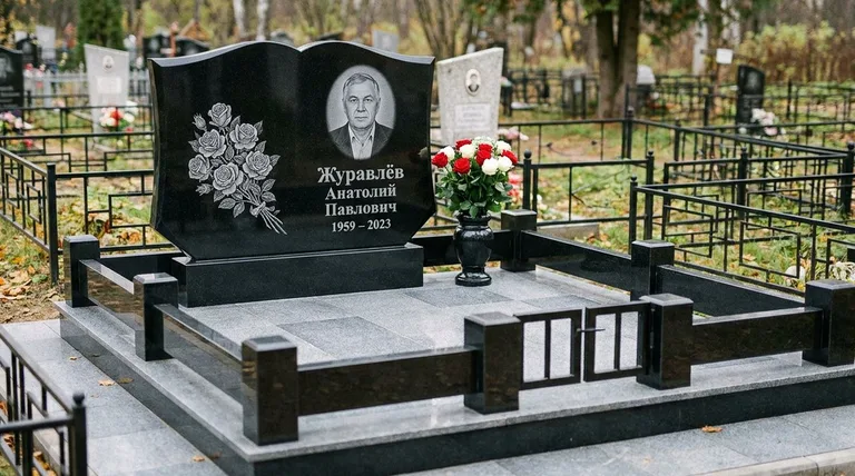 Памятник с гравировкой роз — выполненная работа «Журавлёв» в Ижевске