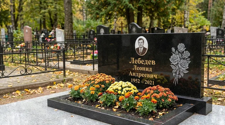 Памятник с гравировкой роз — выполненная работа «Лебедев» в Ижевске