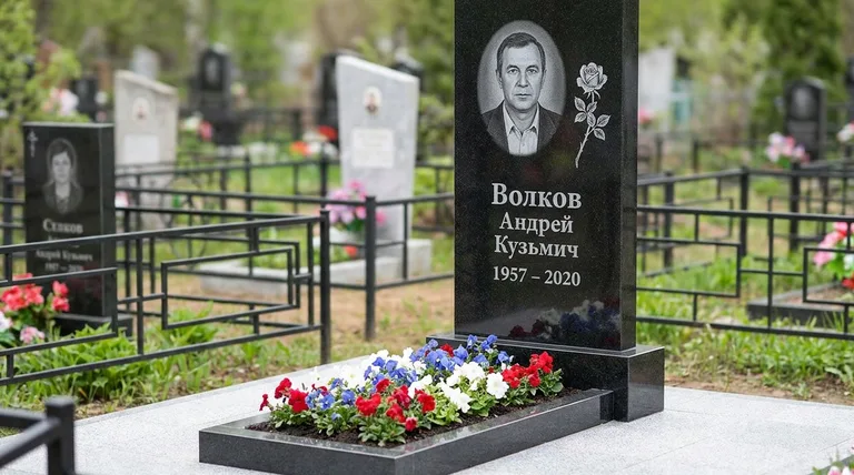 Памятник с гравировкой роз — выполненная работа «Волков» в Ижевске