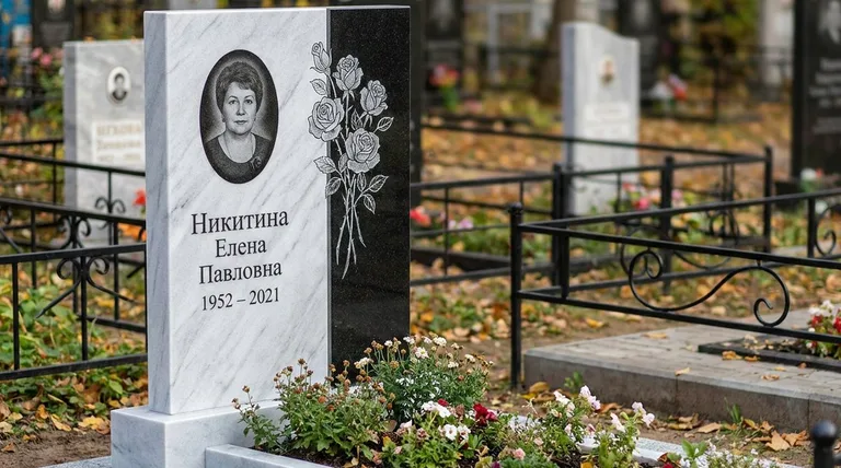 Памятник с гравировкой роз — выполненная работа «Никитина» в Ижевске