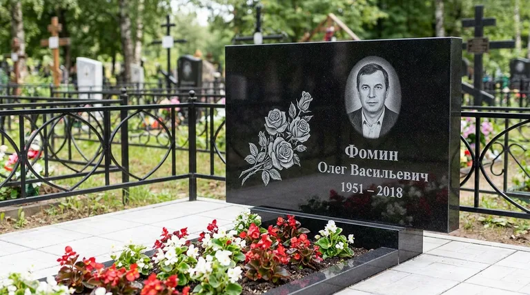 Памятник с гравировкой роз — выполненная работа «Фомин» в Ижевске