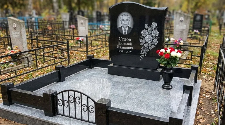 Памятник с гравировкой роз — выполненная работа «Седов» в Ижевске