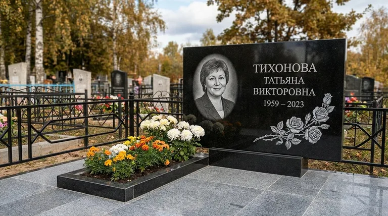 Памятник с гравировкой роз — выполненная работа «Тихонова» в Ижевске