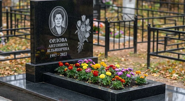 Памятник с гравировкой тюльпанов — выполненная работа «Орлова» в Ижевске