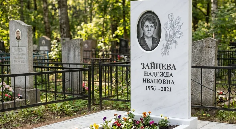 Памятник с гравировкой тюльпанов — выполненная работа «Зайцева» в Ижевске