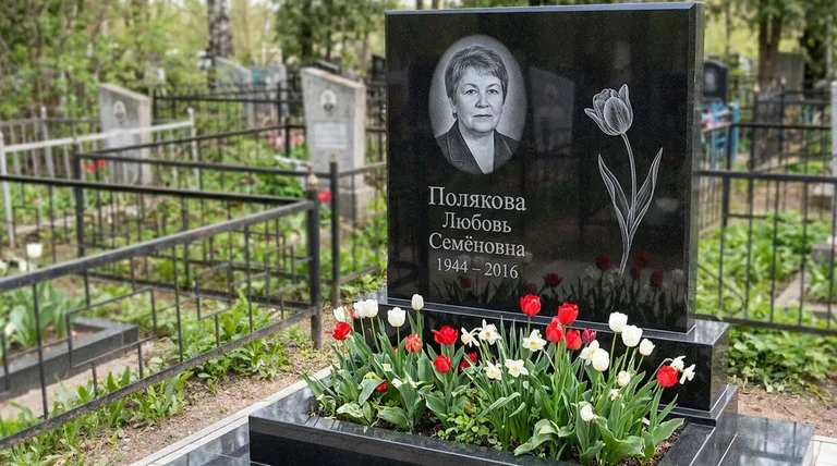 Памятник с гравировкой тюльпанов — выполненная работа «Полякова» в Ижевске