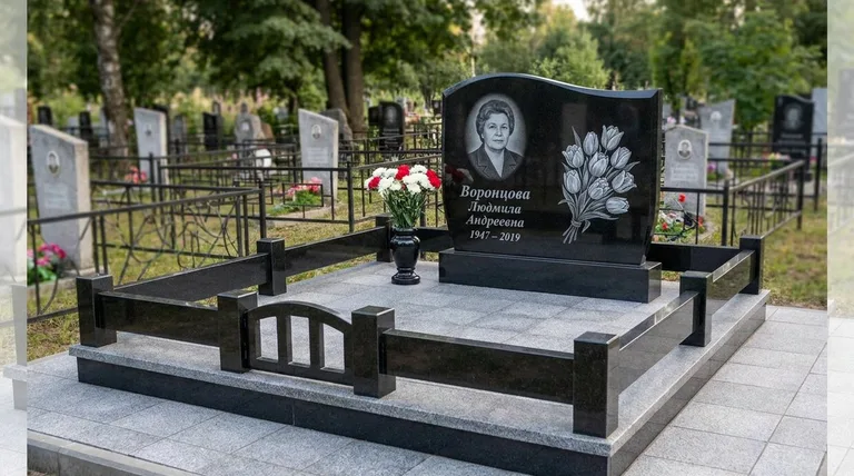 Памятник с гравировкой тюльпанов — выполненная работа «Воронцова» в Ижевске