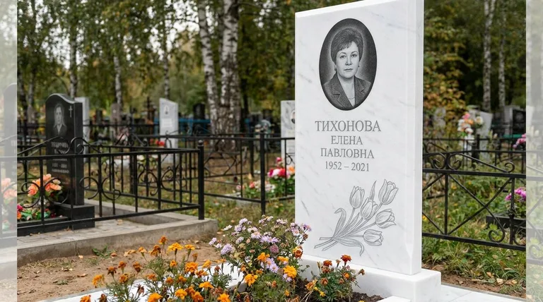Памятник с гравировкой тюльпанов — выполненная работа «Тихонова» в Ижевске