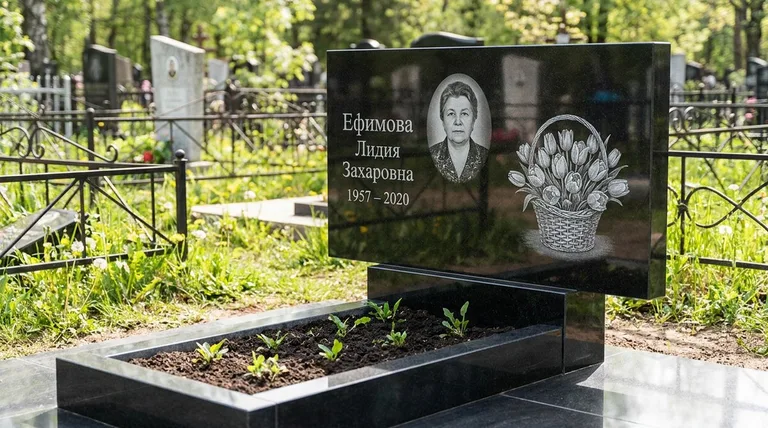 Памятник с гравировкой тюльпанов — выполненная работа «Ефимова» в Ижевске