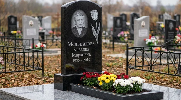 Памятник с гравировкой тюльпанов — выполненная работа «Мельникова» в Ижевске