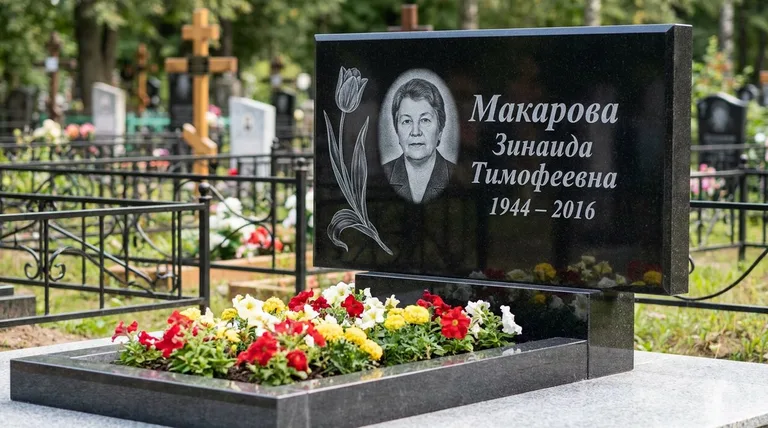 Памятник с гравировкой тюльпанов — выполненная работа «Макарова» в Ижевске
