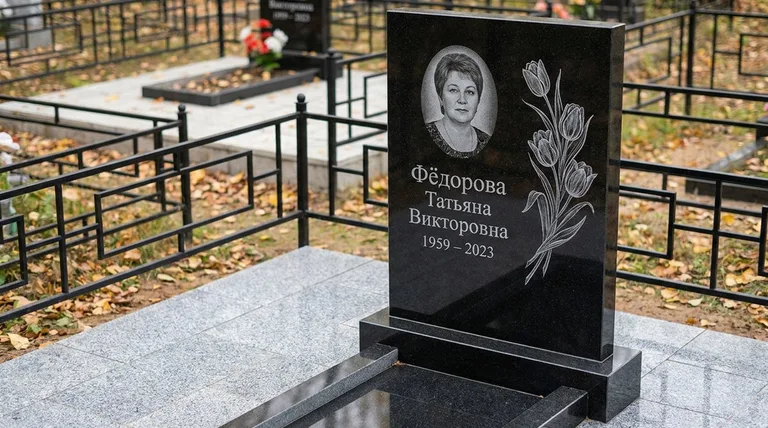 Памятник с гравировкой тюльпанов — выполненная работа «Фёдорова» в Ижевске