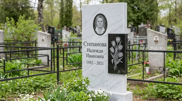 Памятник с гравировкой тюльпанов — выполненная работа «Степанова» в Ижевске