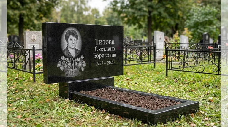 Памятник с гравировкой тюльпанов — выполненная работа «Титова» в Ижевске