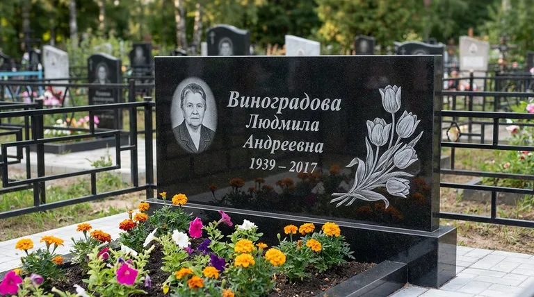 Памятник с гравировкой тюльпанов — выполненная работа «Виноградова» в Ижевске