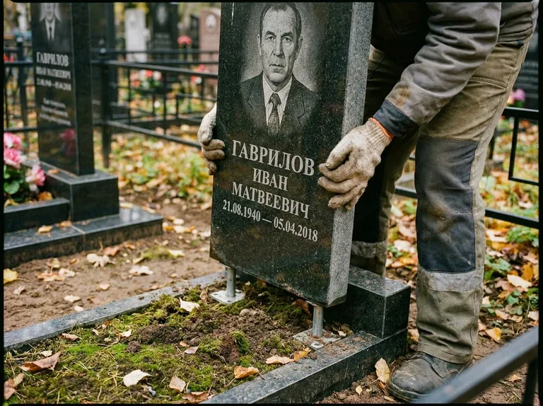 Демонтаж гранитного памятника (стелы) с могилы в Ижевске