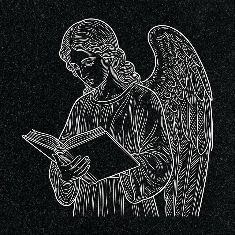 Эскиз гравировки ангела на памятник — ангел с раскрытой книгой в Ижевске