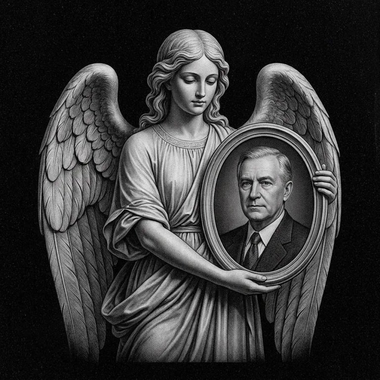 Эскиз гравировки ангела на памятник — объёмный ангел с портретом в Ижевске