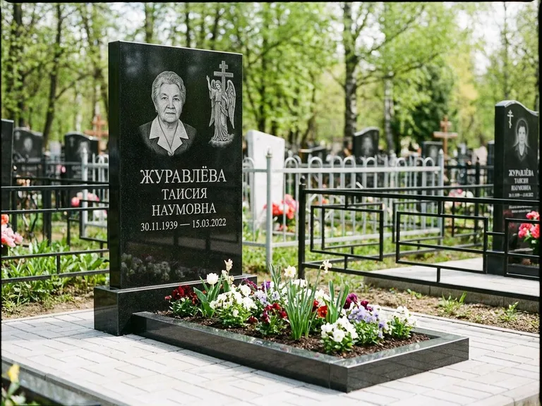 Памятник с гравировкой ангела — гравировка ангела с голубем по диагонали стелы, работа «Журавлёва» в Ижевске