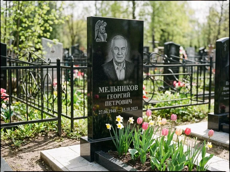 Памятник с гравировкой ангела — гравировка ангела с голубем по диагонали стелы, работа «Доронин» в Ижевске