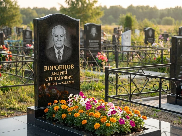 Гравировка фото на памятнике в Ижевске — готовый гравированный портрет на чёрном граните