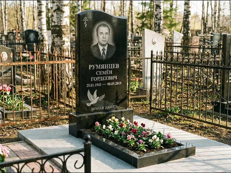 Памятник с гравировкой голубей — гравировка голубя с оливковой ветвью рядом с эпитафией, работа «Румянцев» в Ижевске