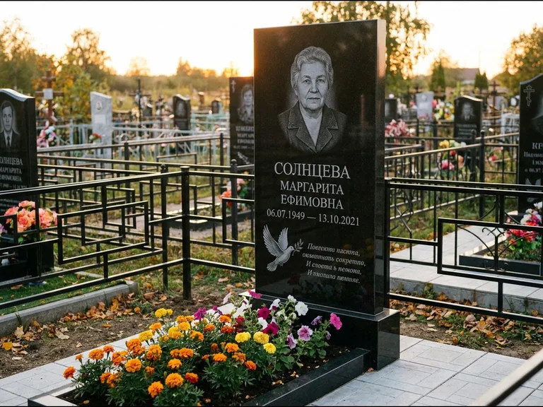 Памятник с гравировкой голубей — гравировка голубя с оливковой ветвью рядом с эпитафией, работа «Солнцева» в Ижевске