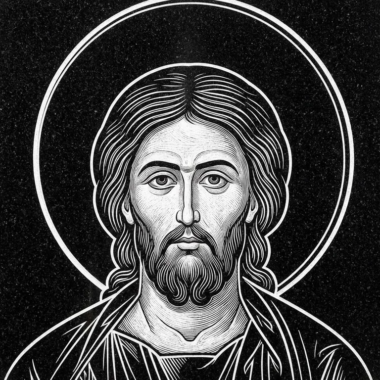 Эскиз иконы: Архангел Михаил — воинам и мужчинам, гравировка на памятник в Ижевске