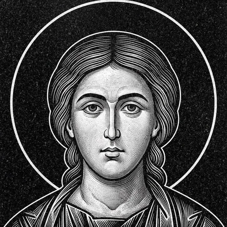 Эскиз иконы: Георгий Победоносец — воинам, гравировка на памятник в Ижевске