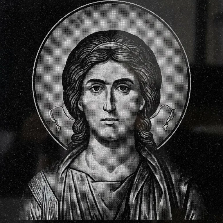 Эскиз иконы: Архангел Михаил (полутон) — образ архангела в полутонах, гравировка на памятник в Ижевске
