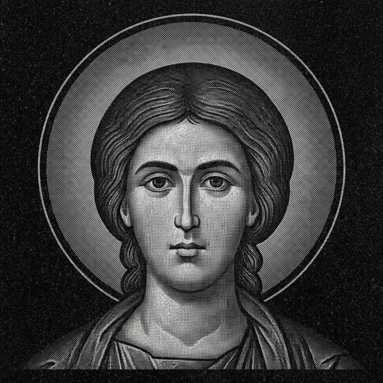 Эскиз иконы: Георгий Победоносец (полутон) — воинский образ, гравировка на памятник в Ижевске