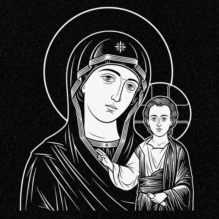 Эскиз иконы: «Утоли моя печали» — облегчение скорби, гравировка на памятник в Ижевске