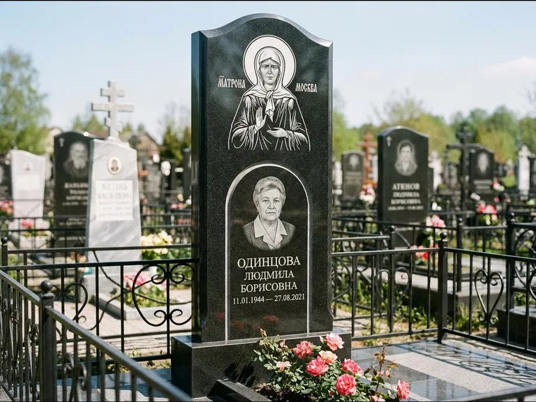 Памятник с гравировкой иконы — Владимирская икона Божией Матери с Младенцем, работа «Зотов» в Ижевске