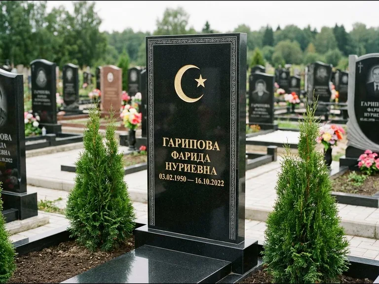 Памятник с гравировкой полумесяца — гравировка полумесяца, работа «Гарипова» в Ижевске