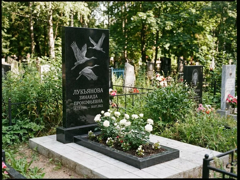 Памятник с гравировкой журавлей — гравировка журавлей, работа «Лукьянова» в Ижевске