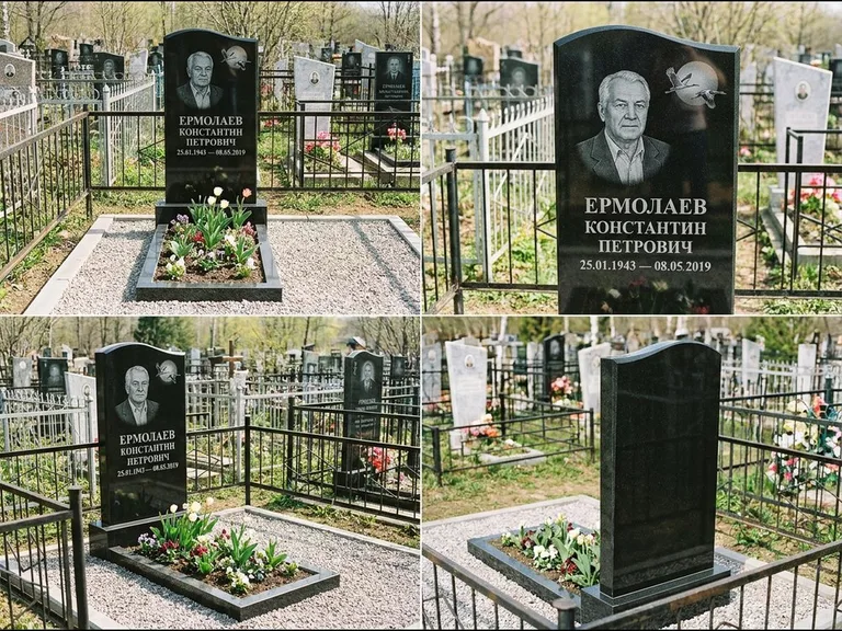 Памятник с гравировкой журавлей — гравировка клина журавлей на фоне солнечного диска, работа «Ермолаев» в Ижевске