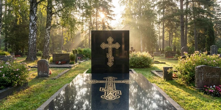 Гравировка креста на памятнике в Ижевске — православный восьмиконечный крест на граните