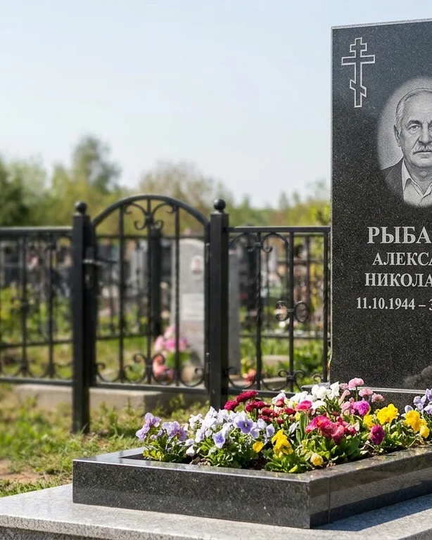 Двойной памятник под ключ с ярким цветником в Ижевске